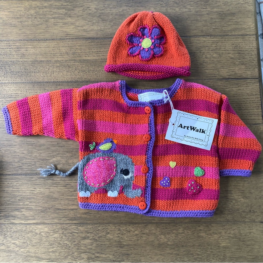 NWT ArtWalk 6mo Baby Cardigan and Matching Hat